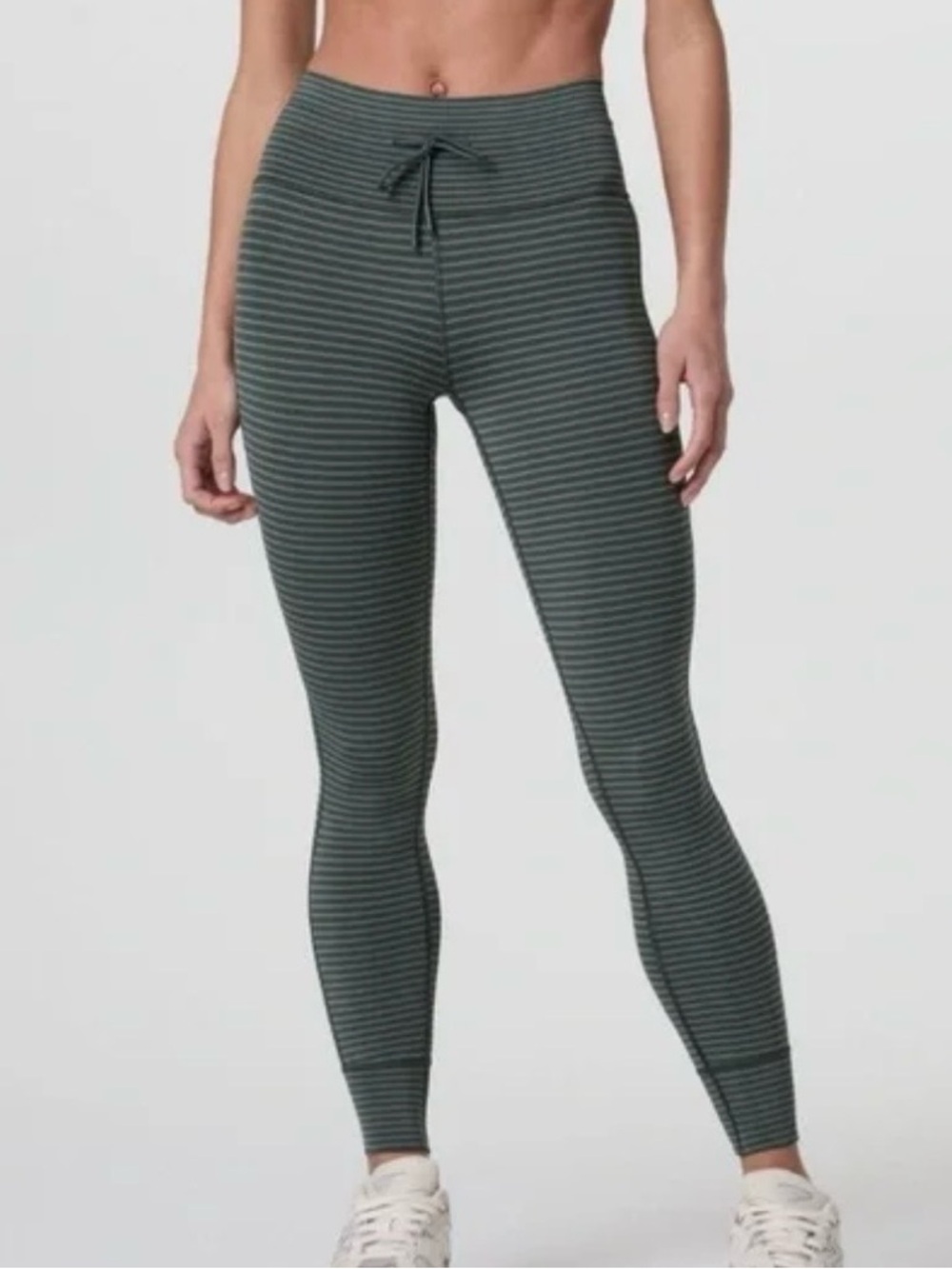 Vuori Olive Green Striped High-Rise Leggings